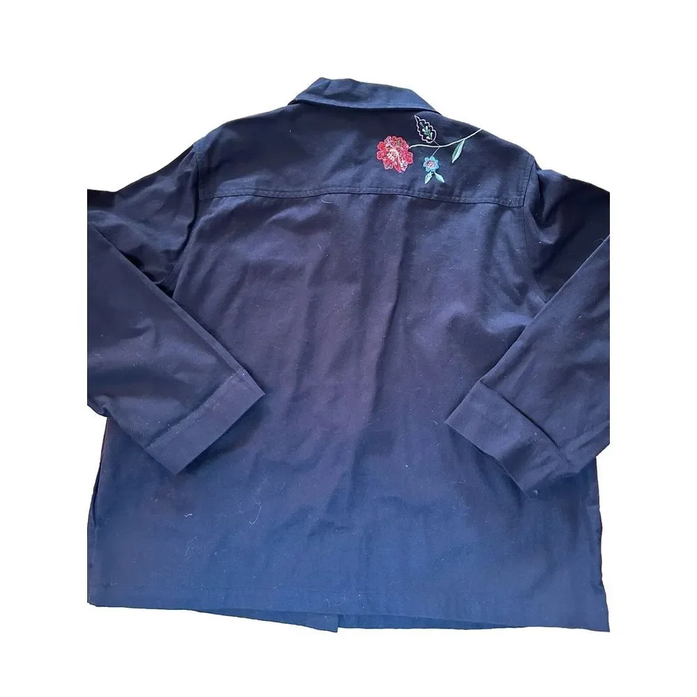 White Stag Womens Black Long Sleeve‎ Collared Embroidered Jacket Size XL (16/18)
